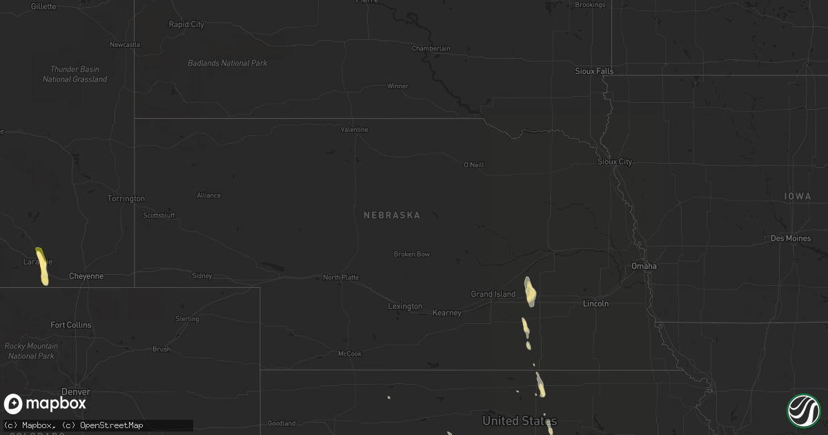 Hail map in Nebraska on July 2, 2015