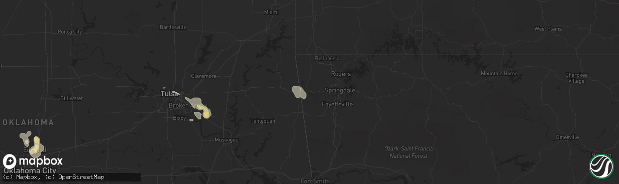 Hail map in Siloam Springs, AR on July 2, 2015