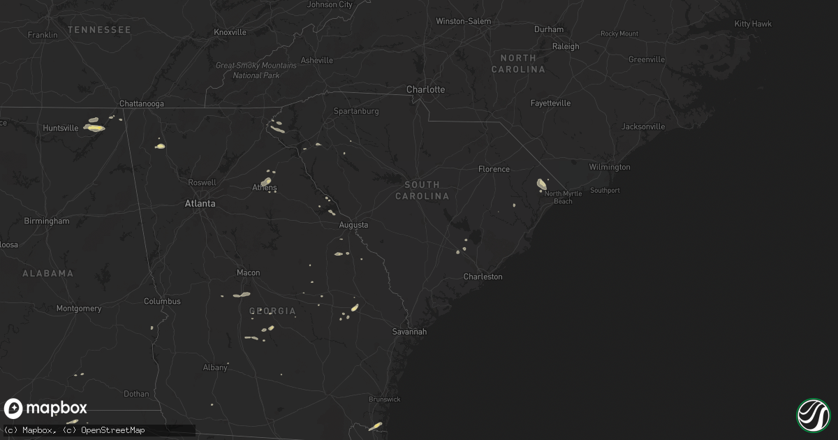 Hail map in South Carolina on July 2, 2015