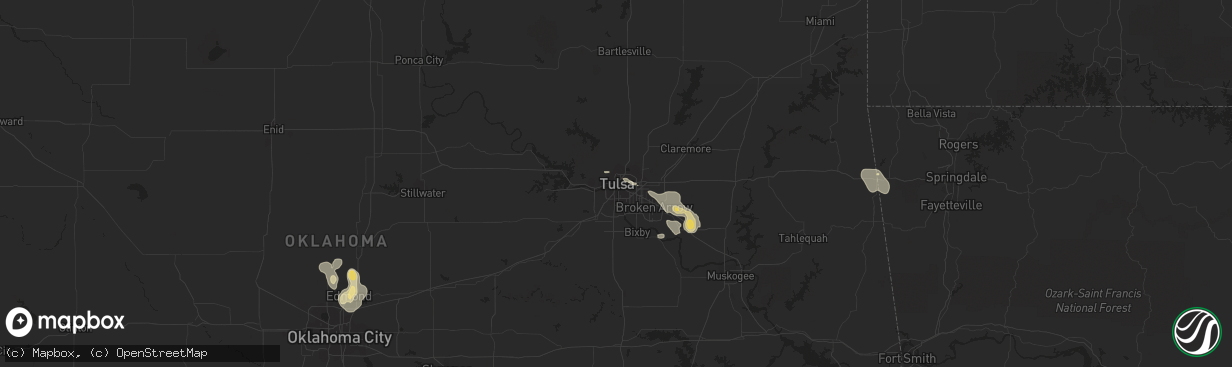 Hail map in Tulsa, OK on July 2, 2015