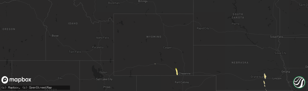 Hail map in Wyoming on July 2, 2015