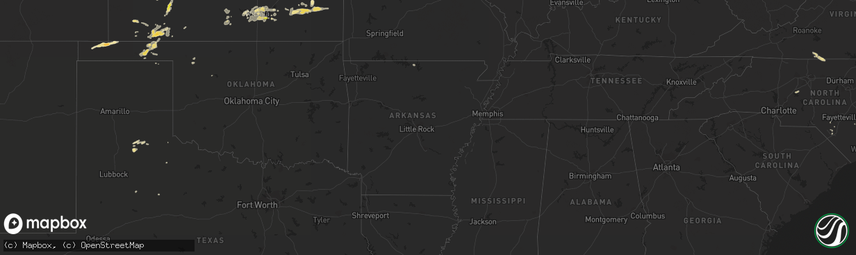 Hail map in Arkansas on July 2, 2016