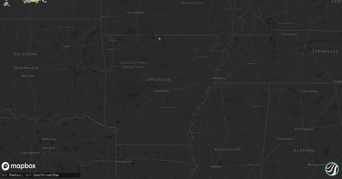 Hail map in Arkansas on July 2, 2016