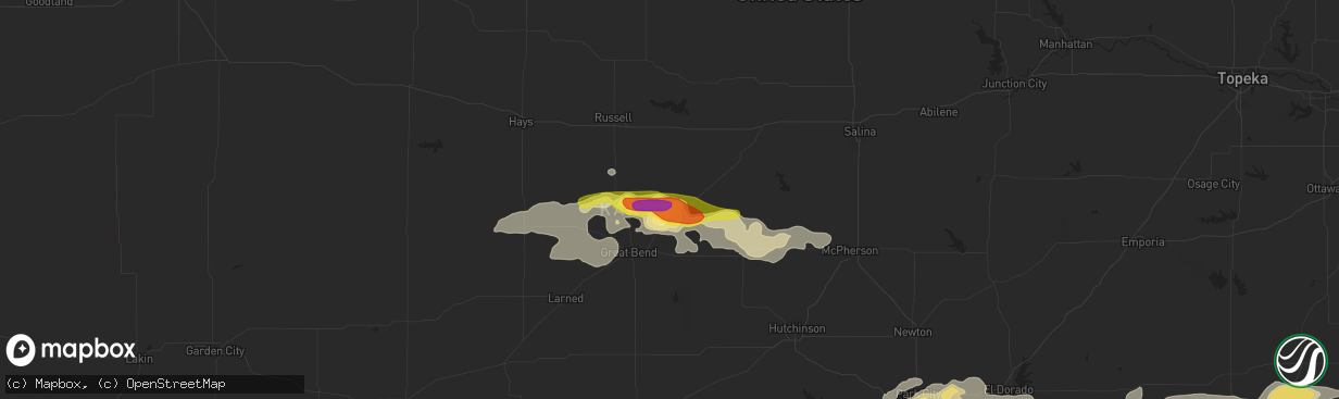 Hail map in Claflin, KS on July 2, 2016