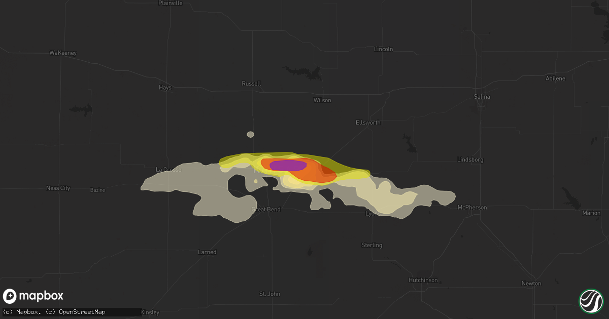 Hail map in Claflin, KS on July 2, 2016