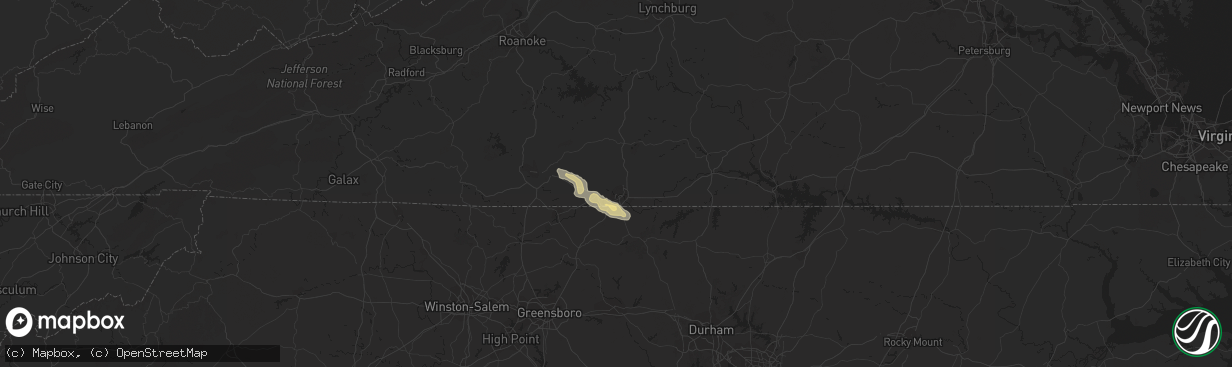 Hail map in Danville, VA on July 2, 2016