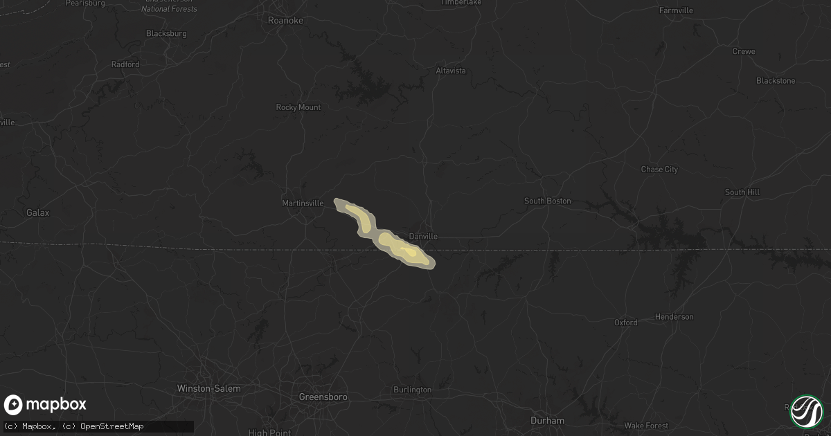 Hail map in Danville, VA on July 2, 2016