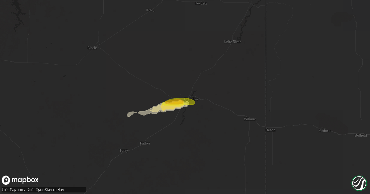Hail map in Glendive, MT on July 2, 2016