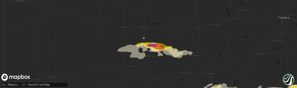 Hail map in Hoisington, KS on July 2, 2016