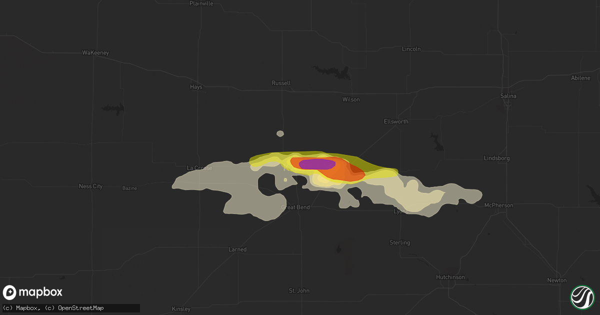 Hail map in Hoisington, KS on July 2, 2016