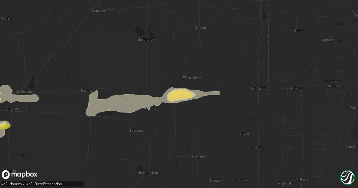 Hail map in Humboldt, KS on July 2, 2016