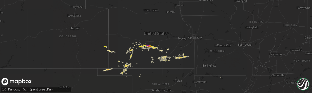 Hail map in Kansas on July 2, 2016