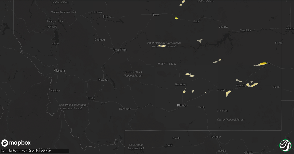 Hail map in Montana on July 2, 2016