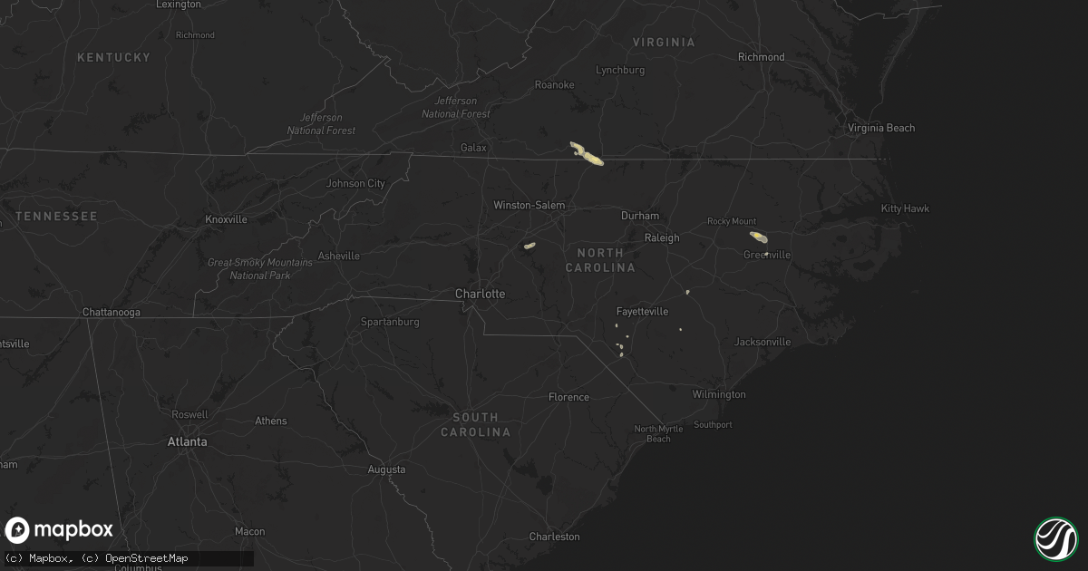 Hail map in North Carolina on July 2, 2016