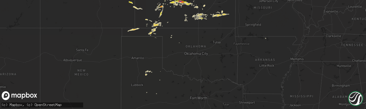 Hail map in Oklahoma on July 2, 2016