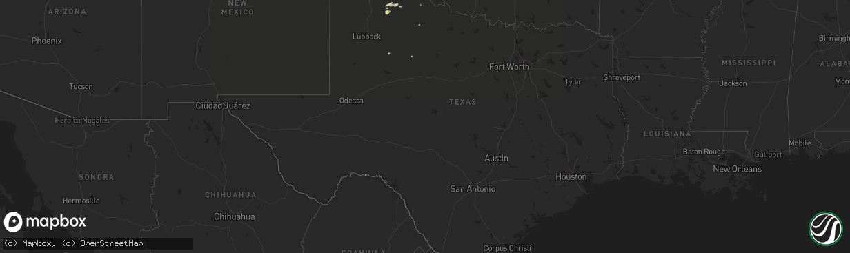 Hail map in Texas on July 2, 2016