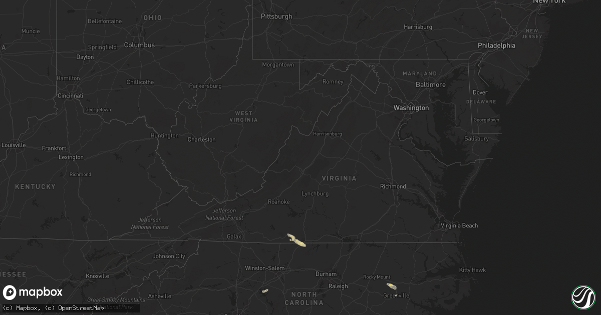 Hail map in Virginia on July 2, 2016