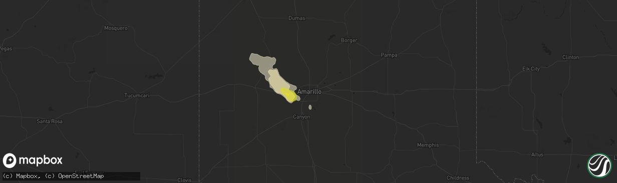 Hail map in Amarillo, TX on July 2, 2017