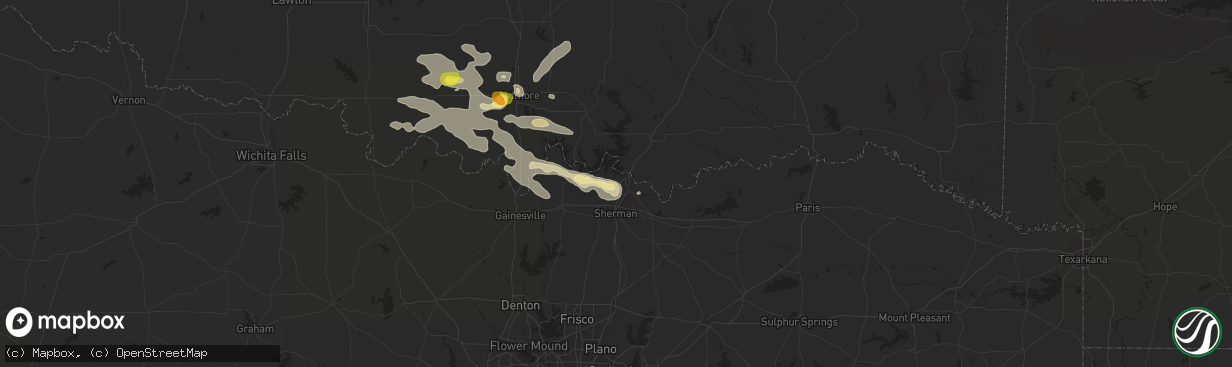 Hail map in Denison, TX on July 2, 2017