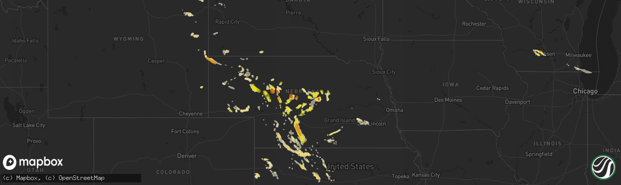 Hail map in Nebraska on July 2, 2017