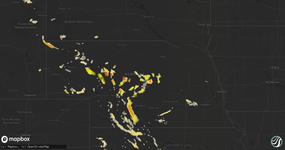 Hail map in Nebraska on July 2, 2017