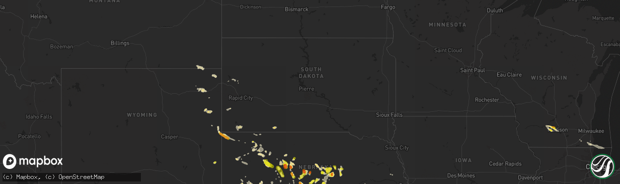 Hail map in South Dakota on July 2, 2017