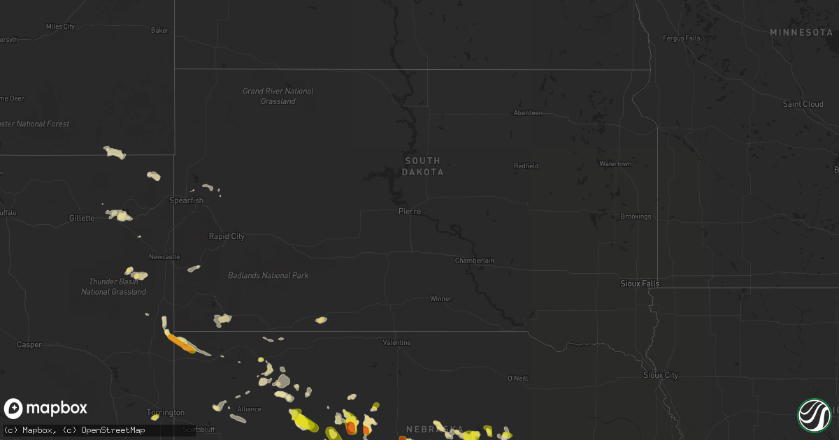 Hail map in South Dakota on July 2, 2017
