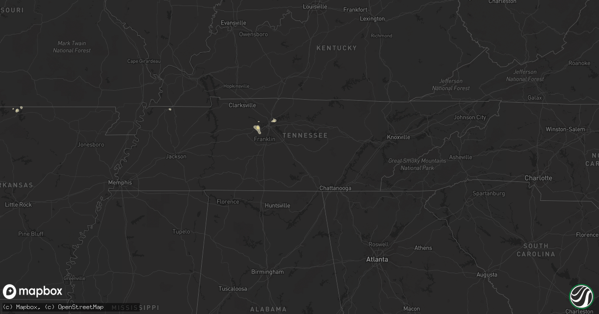 Hail map in Tennessee on July 2, 2017