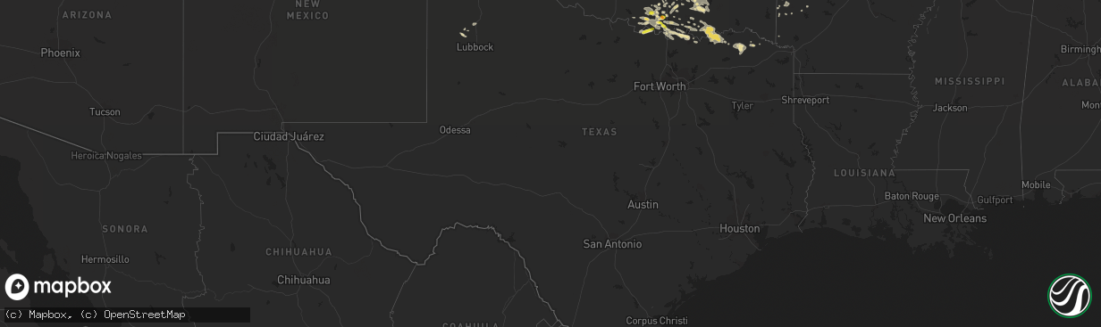 Hail map in Texas on July 2, 2017