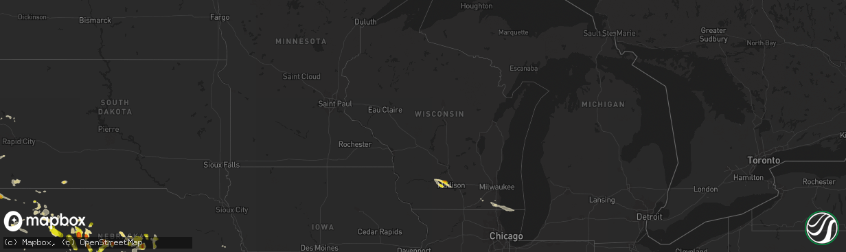 Hail map in Wisconsin on July 2, 2017