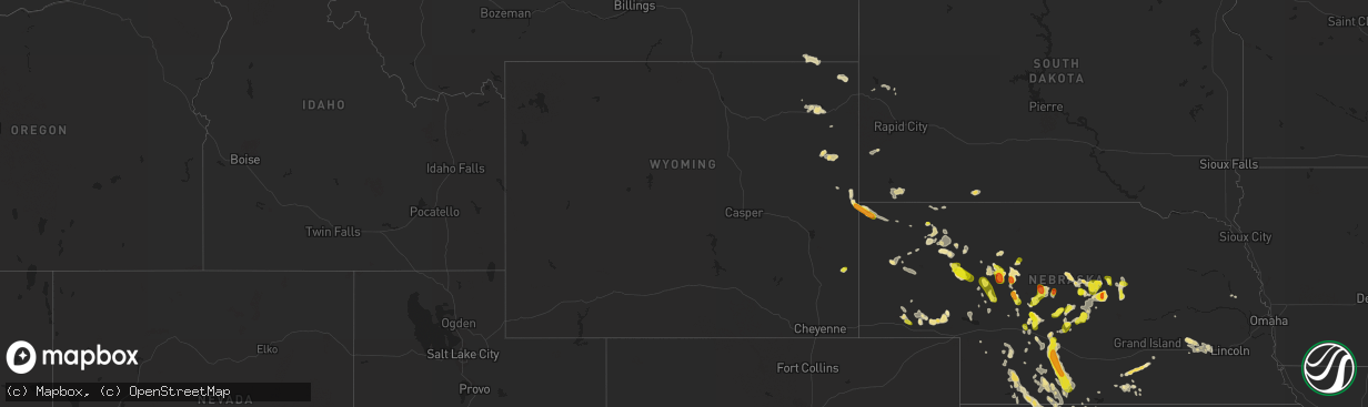 Hail map in Wyoming on July 2, 2017