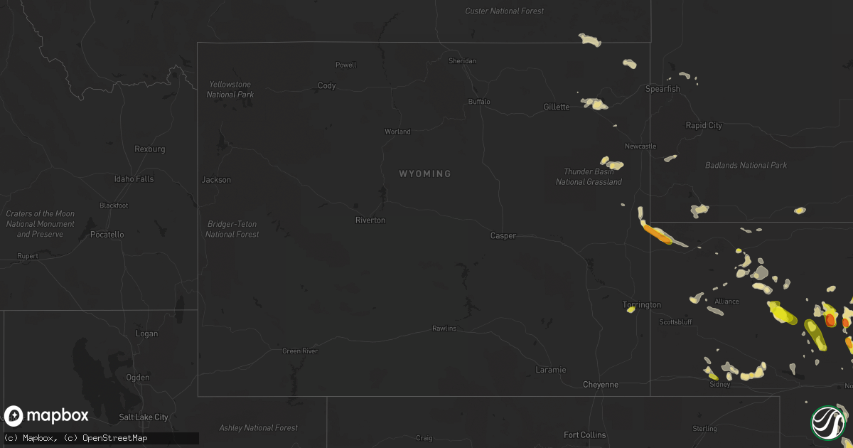 Hail map in Wyoming on July 2, 2017