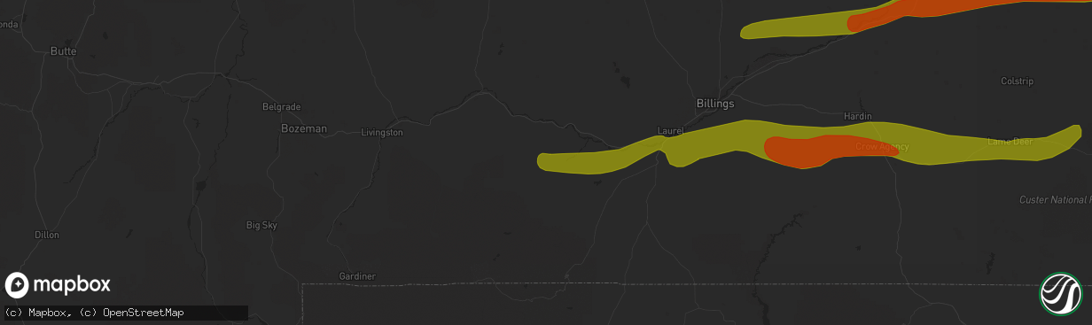 Hail map in Absarokee, MT on July 2, 2018