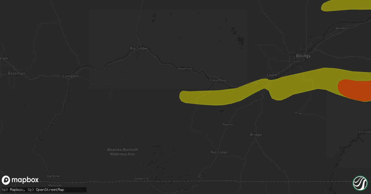 Hail map in Absarokee, MT on July 2, 2018
