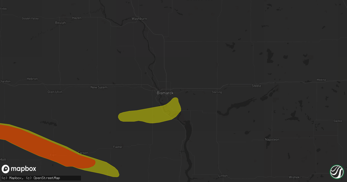 Hail map in Bismarck, ND on July 2, 2018