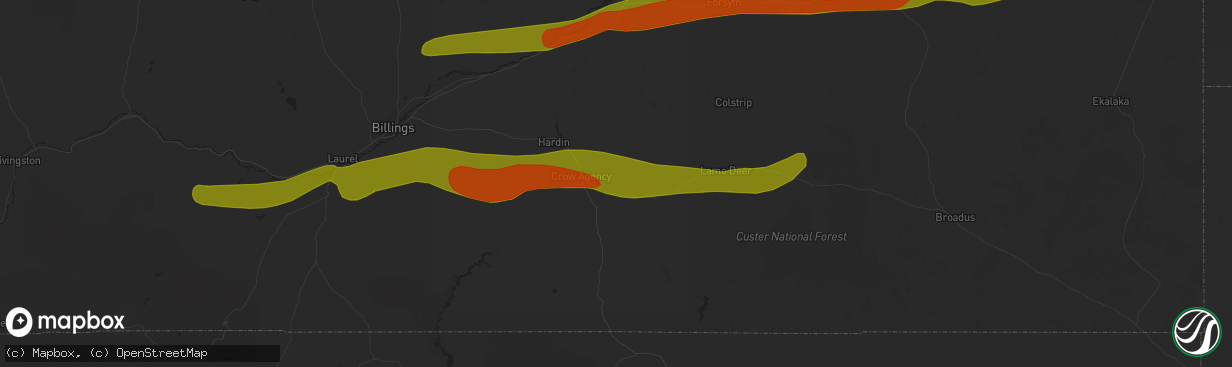 Hail map in Crow Agency, MT on July 2, 2018