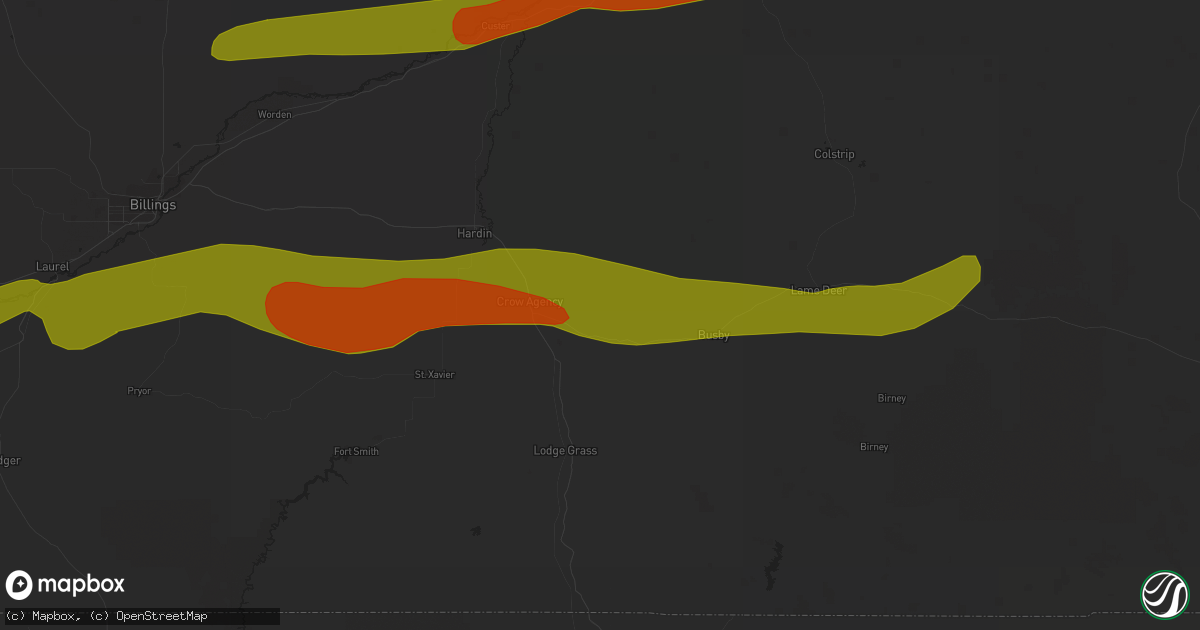 Hail map in Crow Agency, MT on July 2, 2018