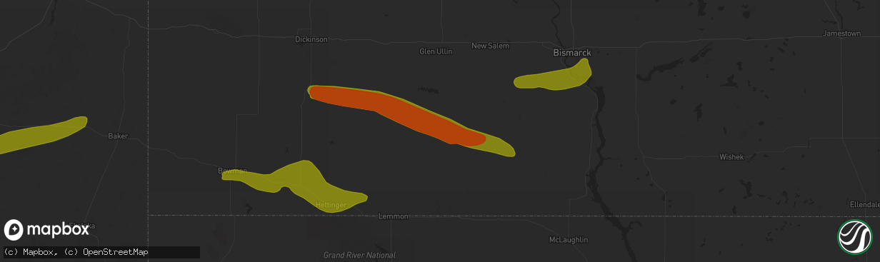 Hail map in Elgin, ND on July 2, 2018