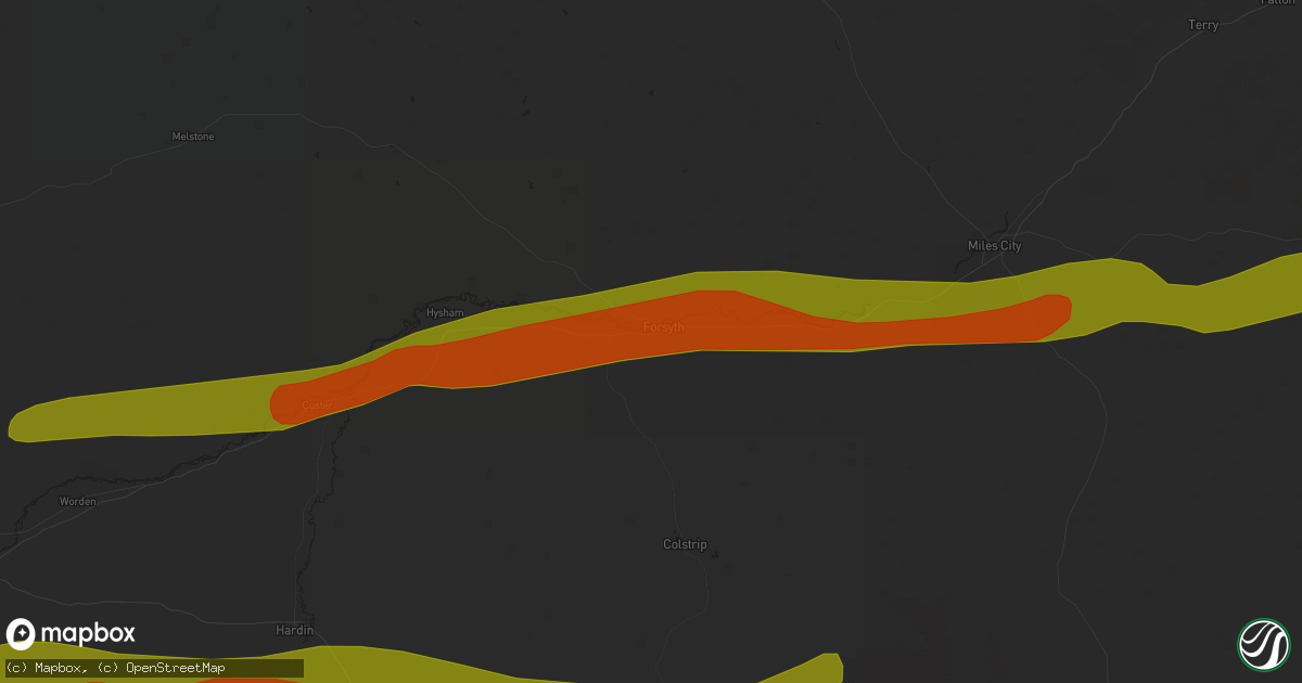 Hail map in Forsyth, MT on July 2, 2018