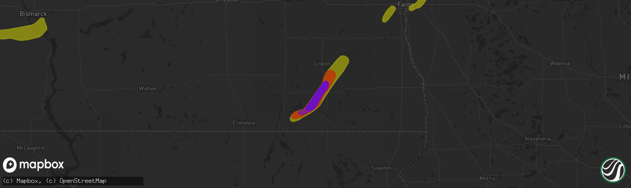 Hail map in Gwinner, ND on July 2, 2018