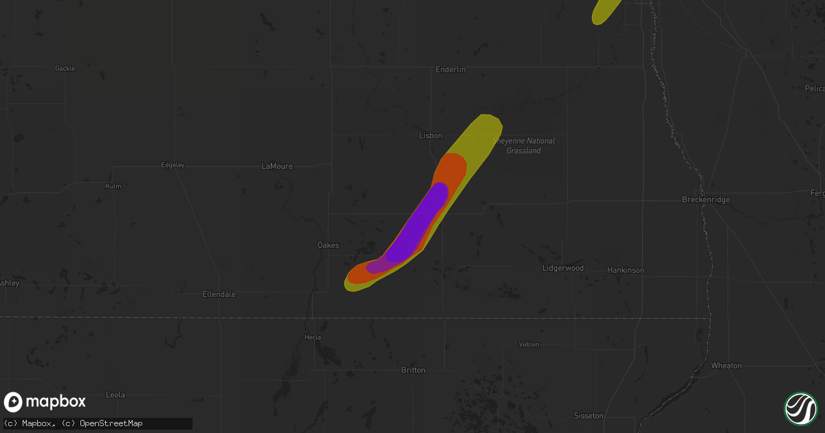 Hail map in Gwinner, ND on July 2, 2018