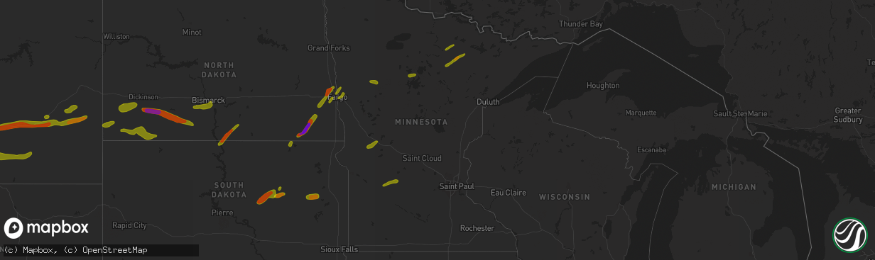 Hail map in Minnesota on July 2, 2018