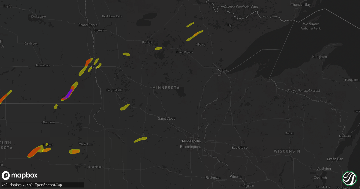 Hail map in Minnesota on July 2, 2018