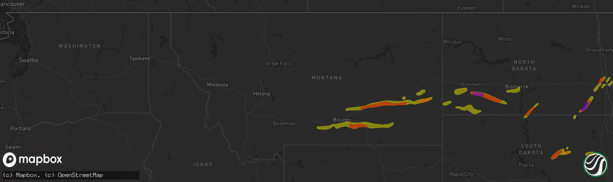 Hail map in Montana on July 2, 2018