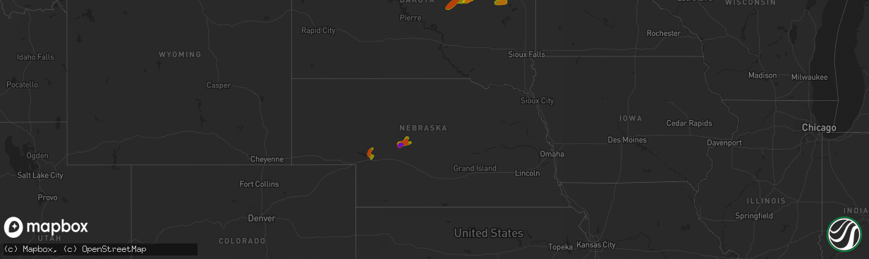 Hail map in Nebraska on July 2, 2018