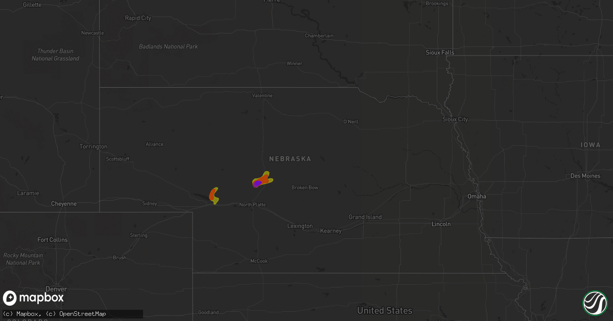 Hail map in Nebraska on July 2, 2018