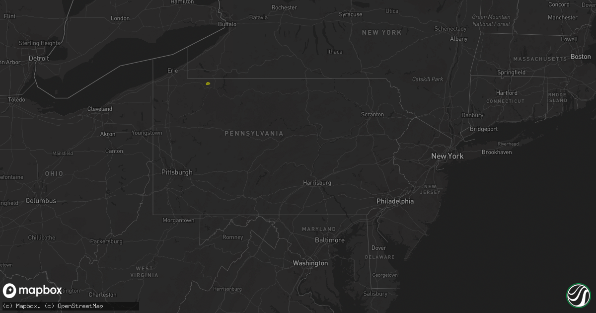 Hail map in Pennsylvania on July 2, 2018