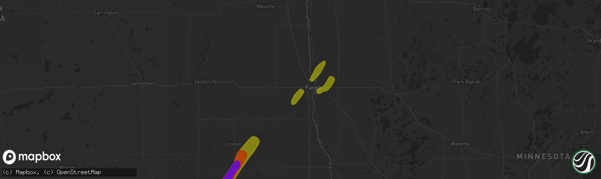 Hail map in West Fargo, ND on July 2, 2018