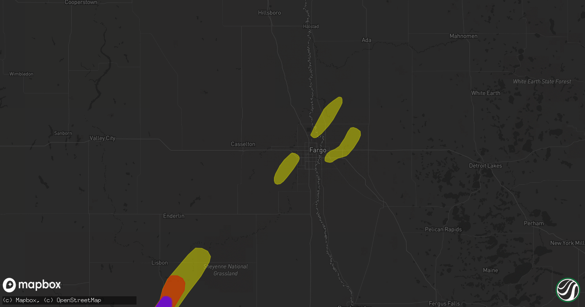 Hail map in West Fargo, ND on July 2, 2018