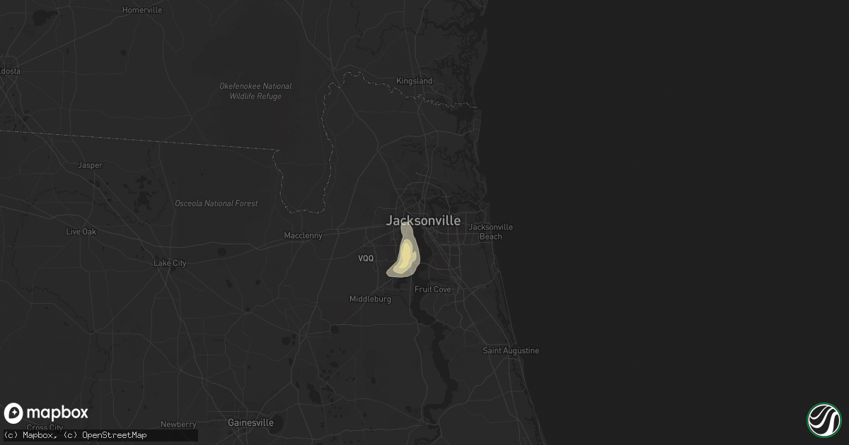Hail map in Jacksonville, FL on July 2, 2019